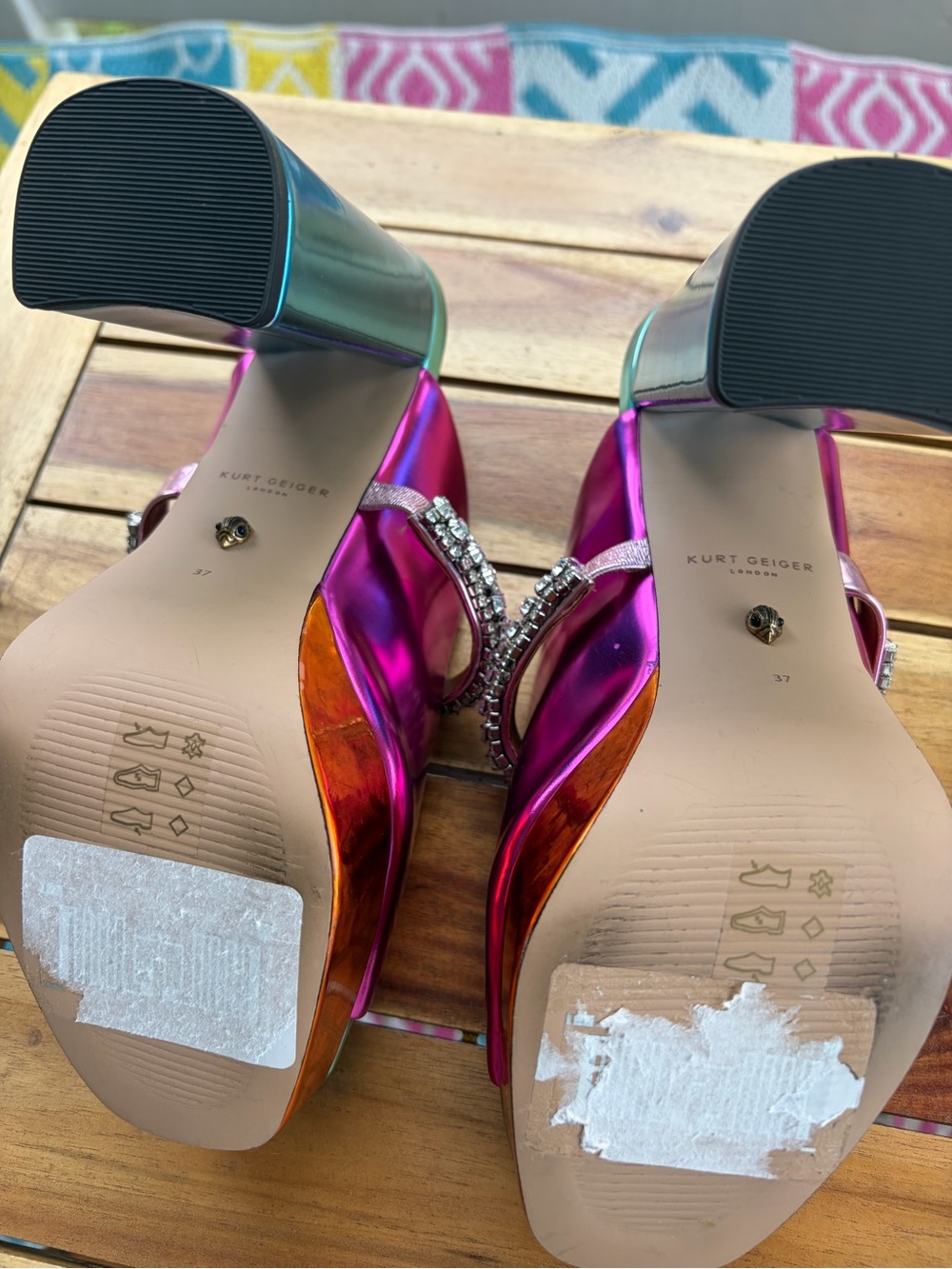 Kurt Geiger Metallic Fuchsia & Teal Crystal-Embellished Platform Slides - Picture 4 of 6